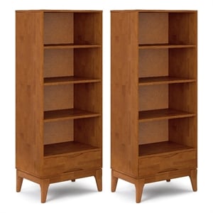 Pemberly Row 24&quot 4-Shelf Bookcase with Drawer Set of 2 in Teak Brown