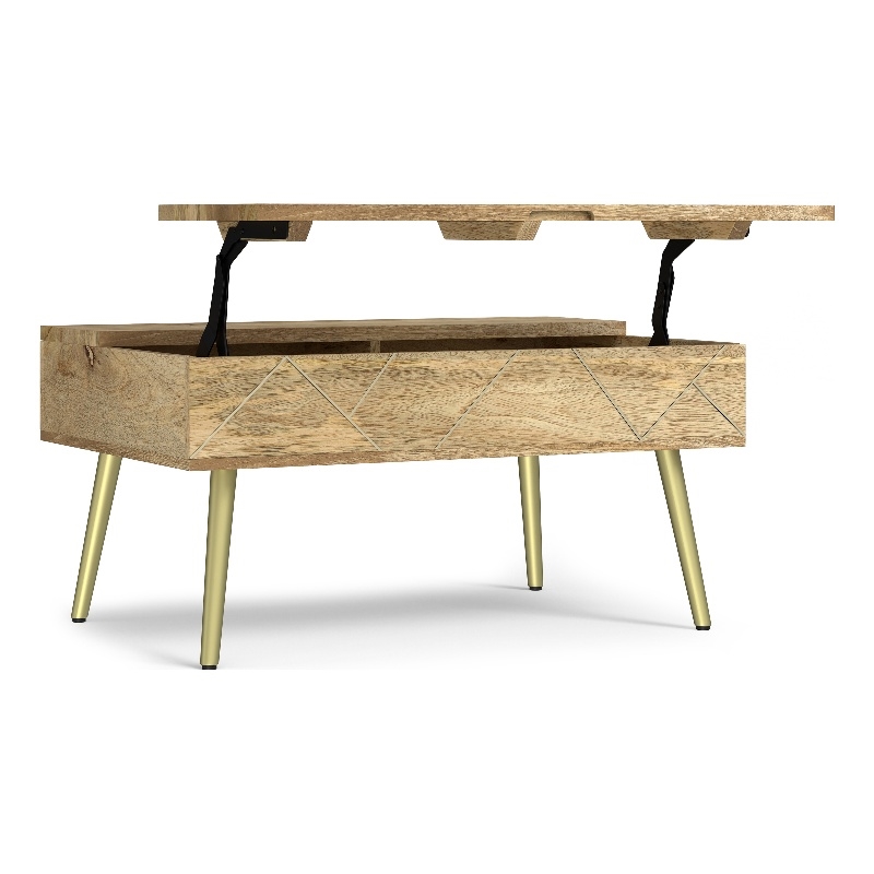Pemberly Row Solid Mango Wood 36 inch Lift Top Coffee Table in Natural