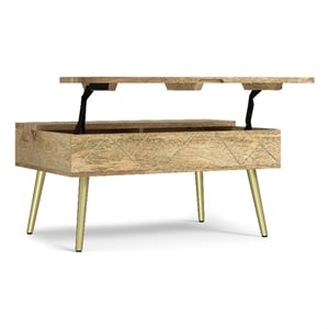 Pemberly Row Solid Mango Wood 36 inch Lift Top Coffee Table in Natural