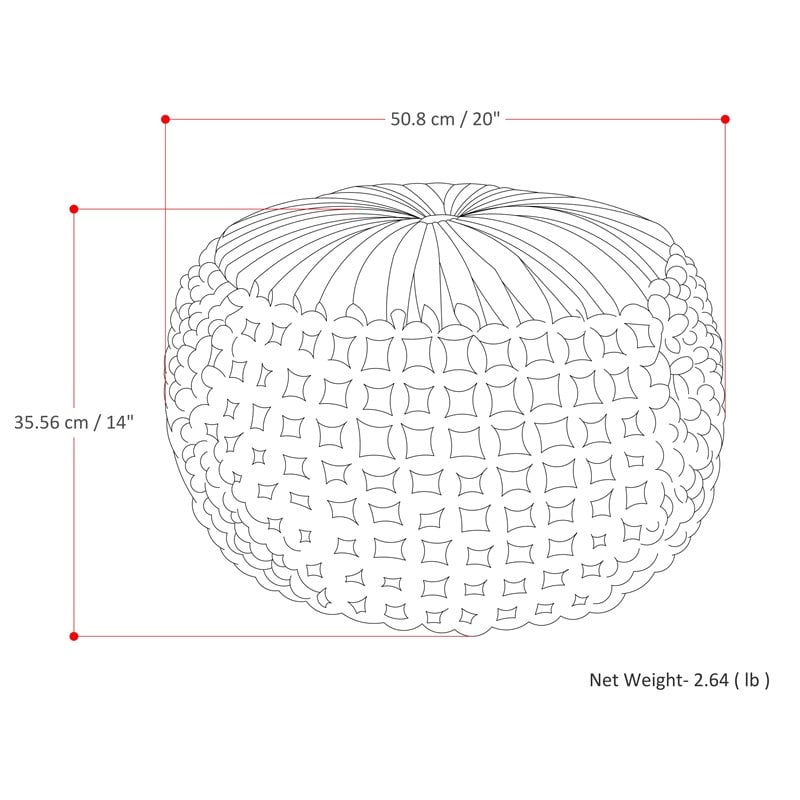 Pemberly Row Boho Tufted Round Pouf Ottoman in Cream Velvet Fabric