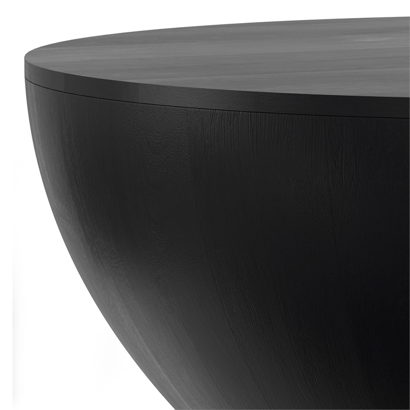 Pemberly Row 34 inch Wide Solid Mango Drum Coffee Table in Black
