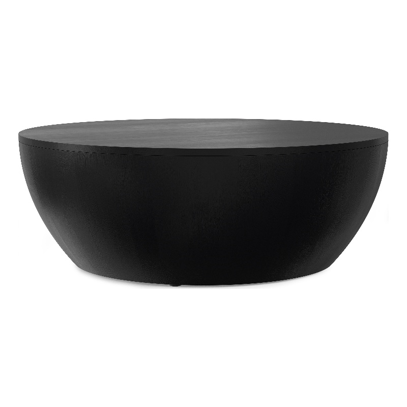 Pemberly Row 34 inch Wide Solid Mango Drum Coffee Table in Black