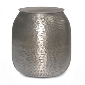 Pemberly Row 19&quot Metal Storage Accent End Table in Antique Silver