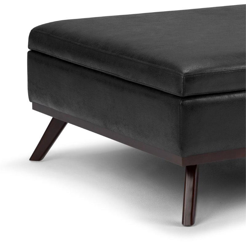 Pemberly Row Faux Air Leather Square Coffee Table Ottoman in Black