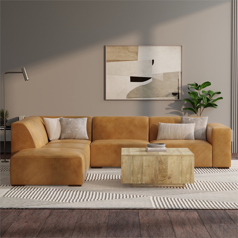 Pemberly Row Left Corner Sectional Sofa & Ottoman in Sienna Leather