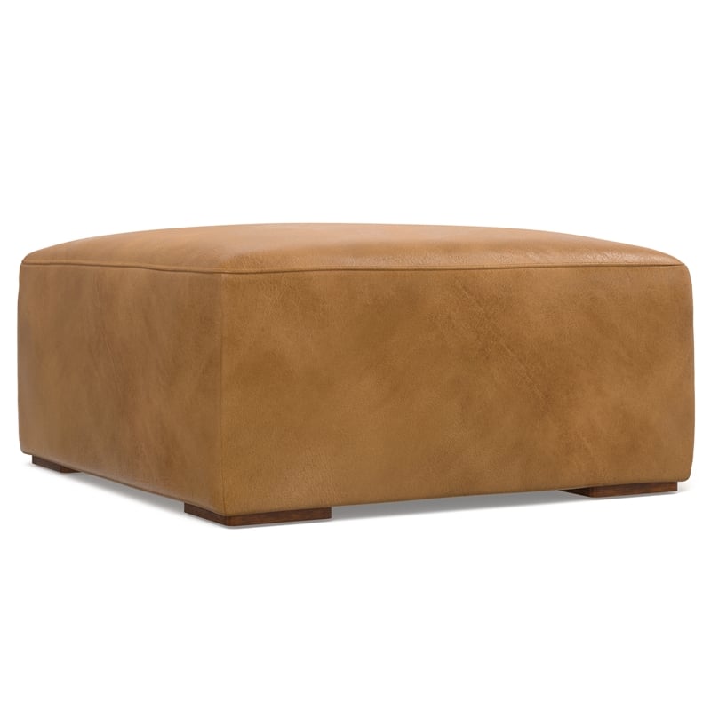 Pemberly Row Left Corner Sectional Sofa & Ottoman in Sienna Leather