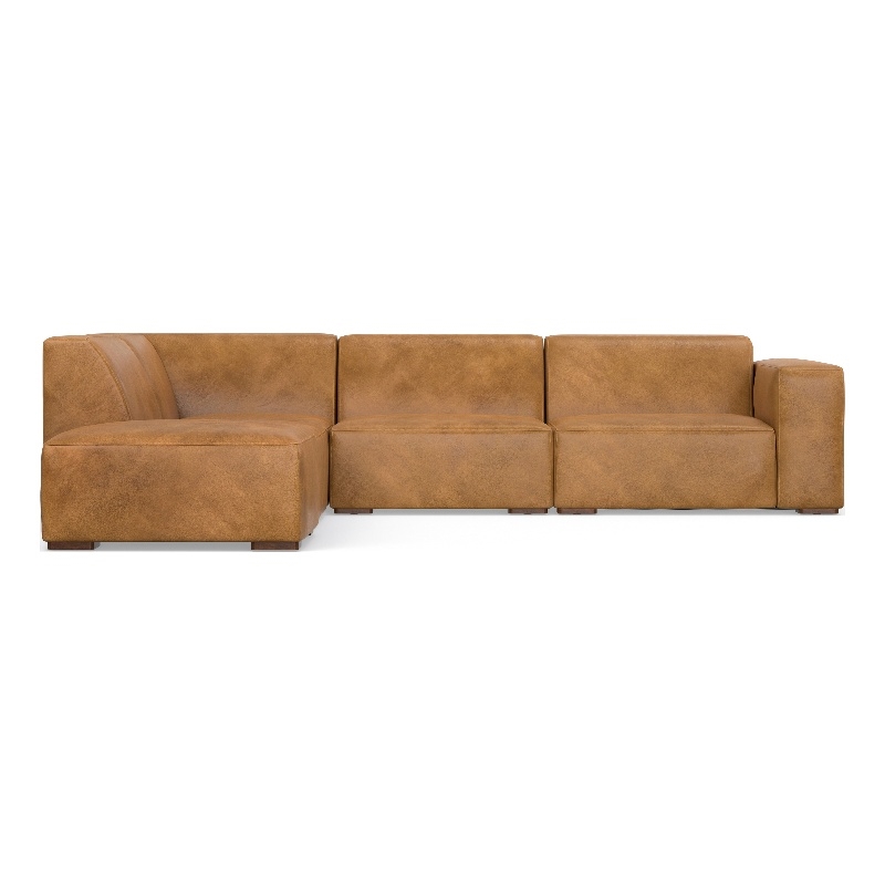 Pemberly Row Left Corner Sectional Sofa & Ottoman in Sienna Leather