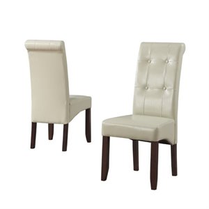 Pemberly Row Tufted Parson Chair Set of 2 in Satin Cream Faux Leather