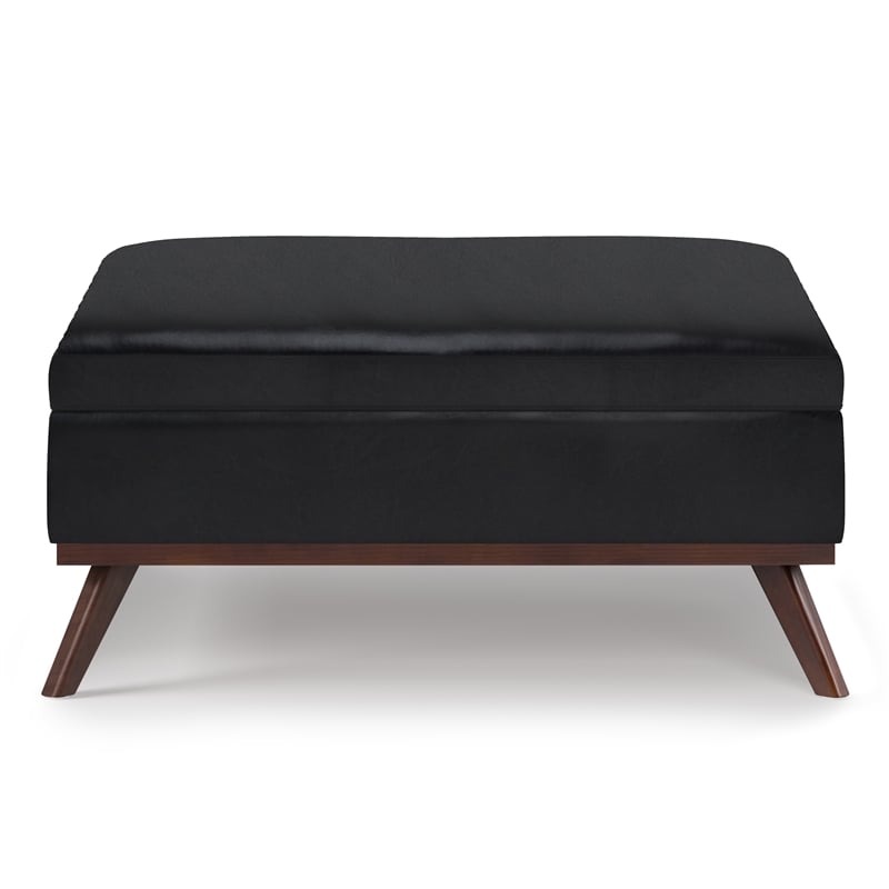 Pemberly Row Faux Air Leather Coffee Table Ottoman in Midnight Black