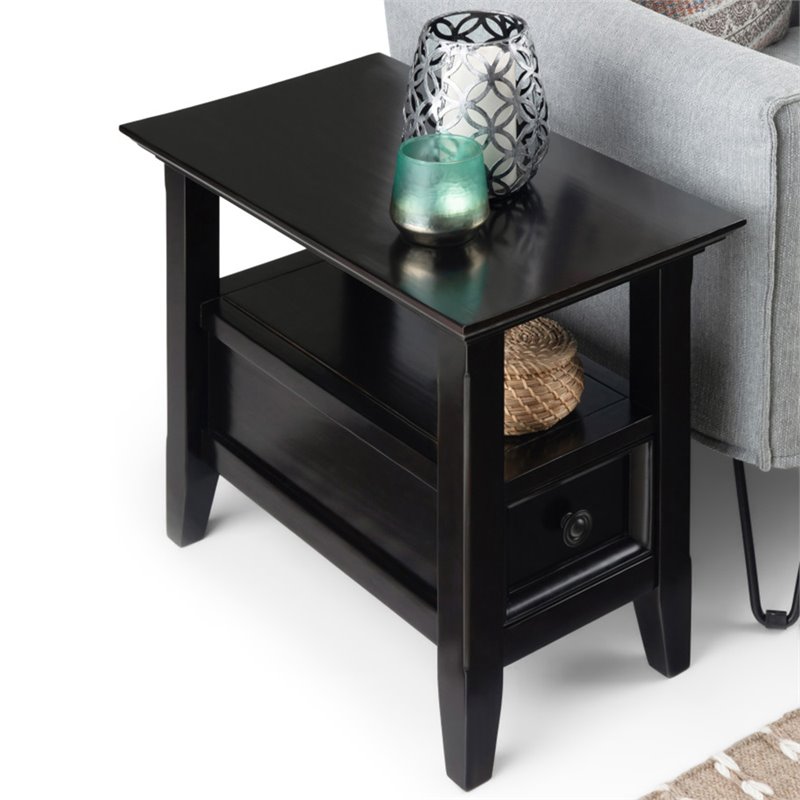 Pemberly Row Solid Wood Narrow End Table with Storage in Hickory Brown