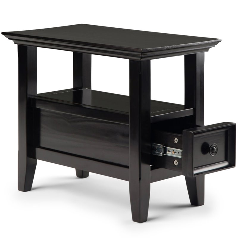 Pemberly Row Solid Wood Narrow End Table with Storage in Hickory Brown