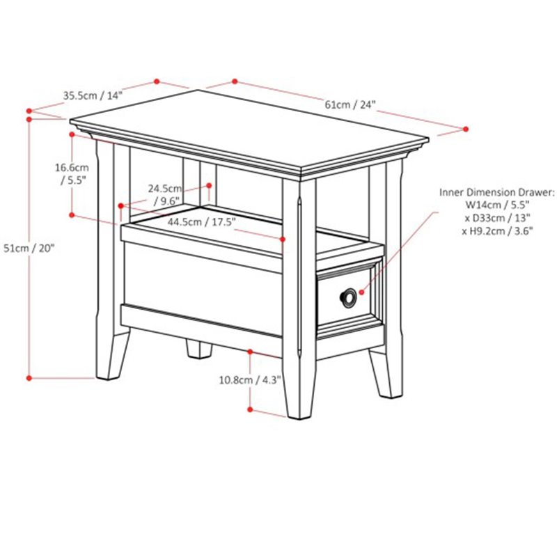 Pemberly Row Solid Wood Narrow End Table with Storage in Hickory Brown