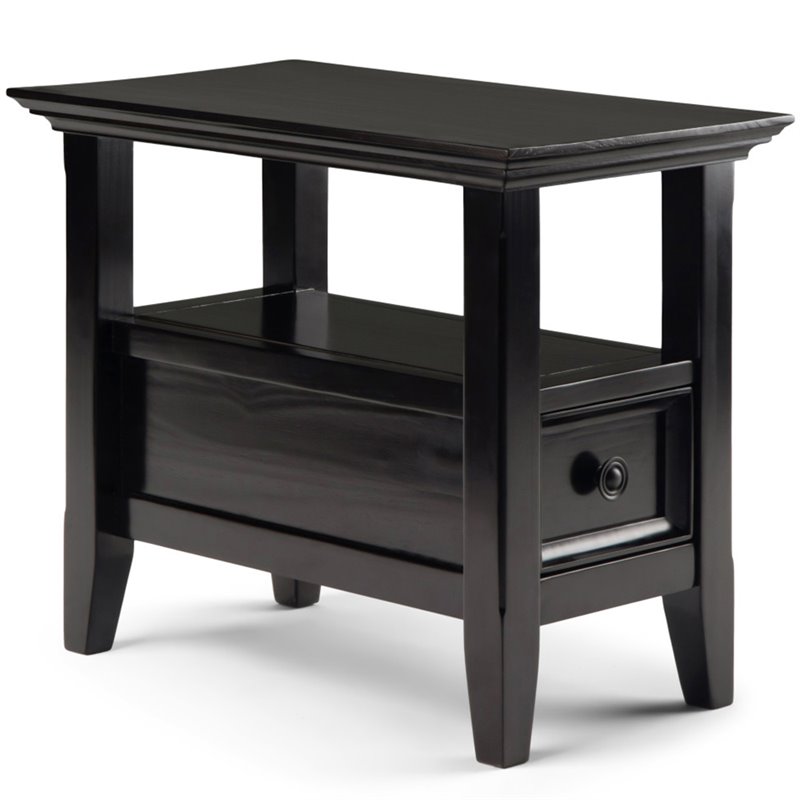 Pemberly Row Solid Wood Narrow End Table with Storage in Hickory Brown