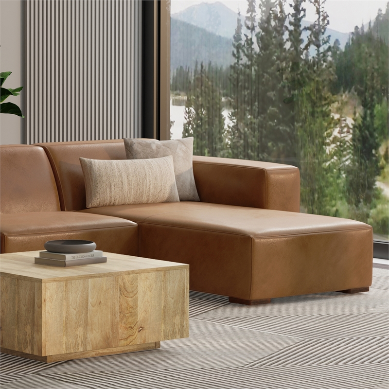 Pemberly Row Right Chaise Sofa Module in Caramel Brown Leather
