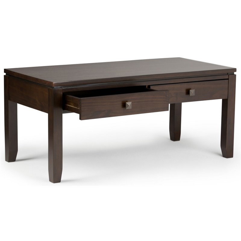 Pemberly Row Solid Wood Coffee Table with Drawers in Mahogany Brown
