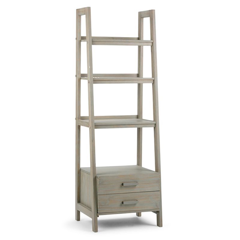 Pemberly Row 4-Shelf Ladder Bookcase with Drawers in Medium Saddle Brown
