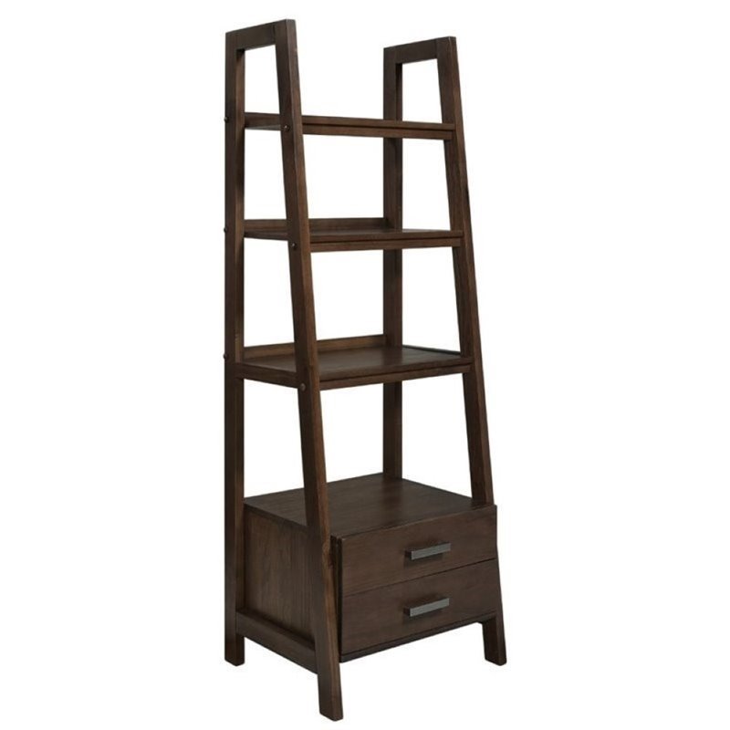 Pemberly Row 4-Shelf Ladder Bookcase with Drawers in Medium Saddle Brown