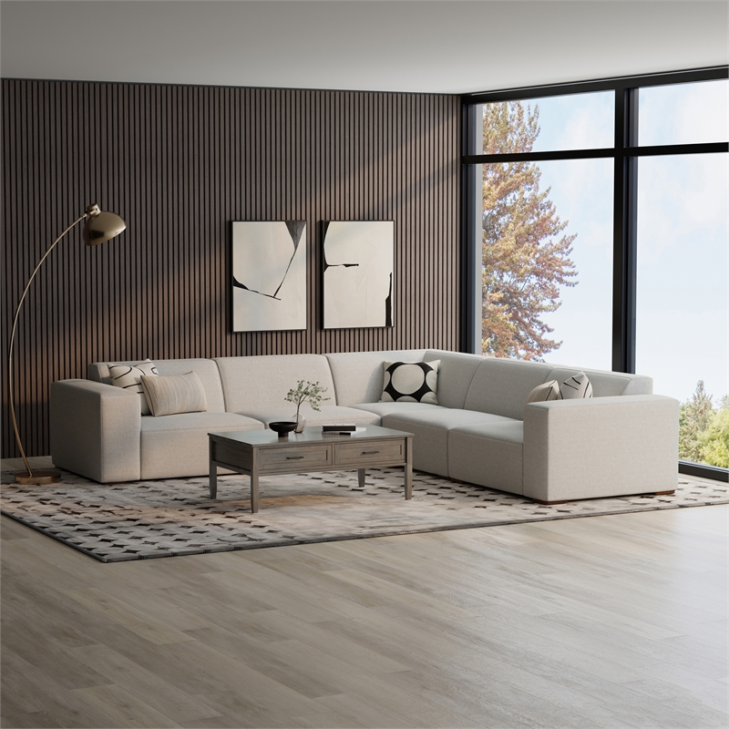 Pemberly Row Corner Sectional Modular Sofa in Pale Gray Performance Fabric