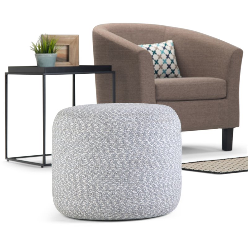 Pemberly Row Boho Round Braided Pouf in Blue and Natural Cotton