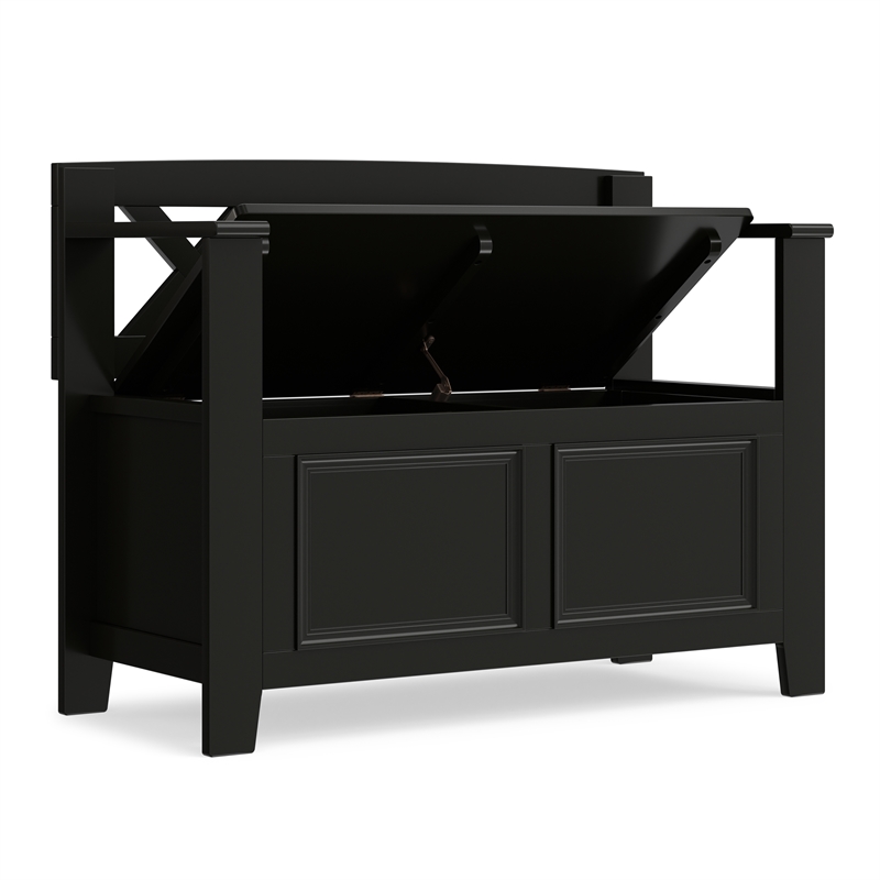 Pemberly Row Solid Wood 36 inch Entryway Storage Bench in Black