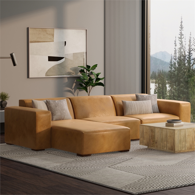 Pemberly Row Left-Facing Modular Sectional Sofa in Sienna Leather