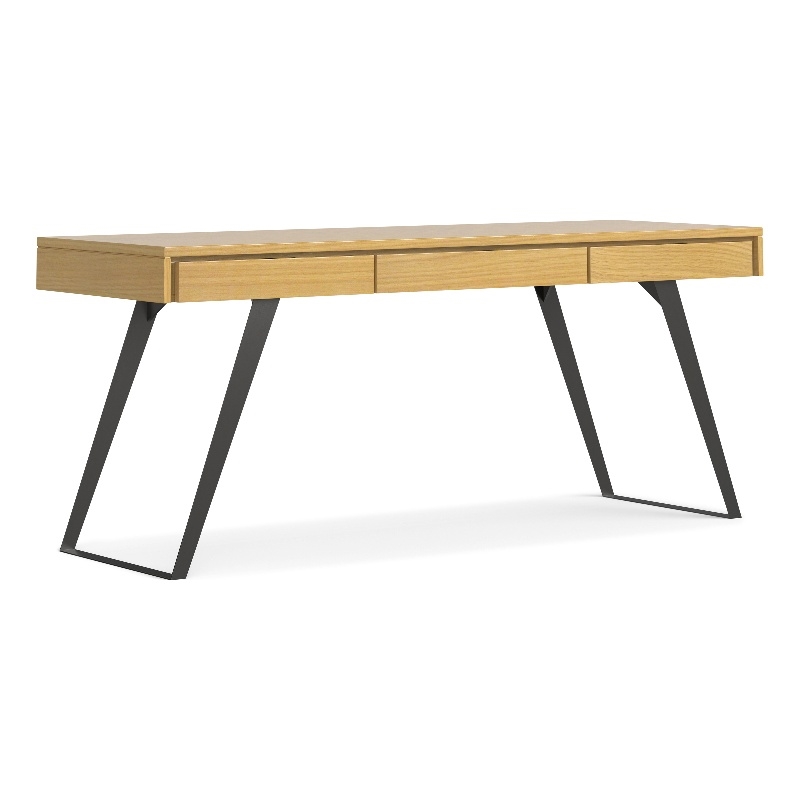 Pemberly Row Solid Wood 72 inch Large Desk with Keyboard Tray in Oak