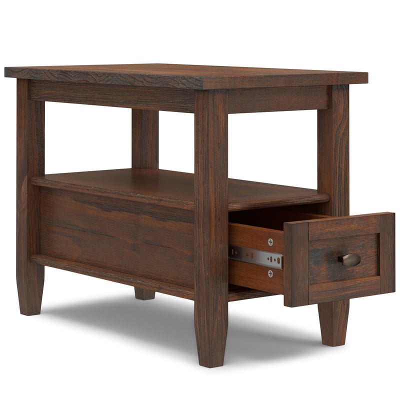Pemberly Row Solid Wood Side Table in Distressed Charcoal Brown