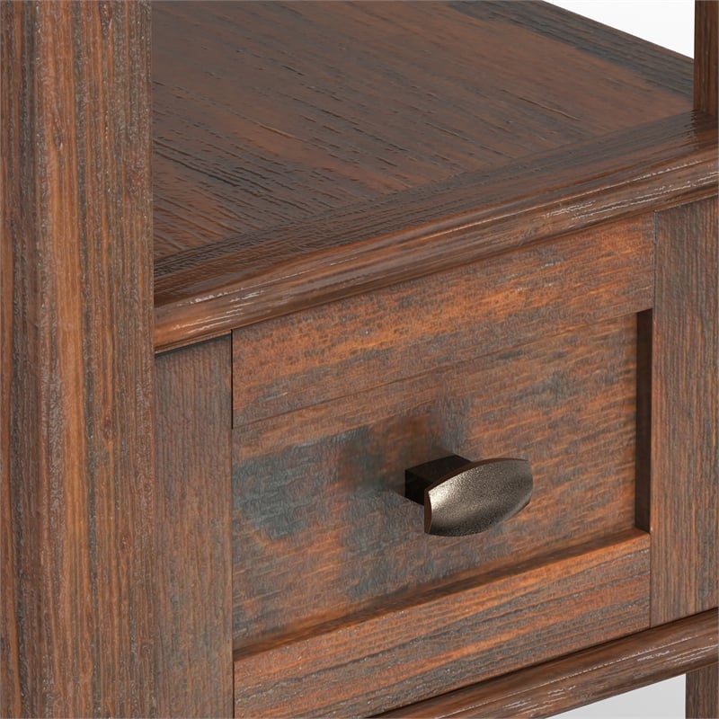 Pemberly Row Solid Wood Side Table in Distressed Charcoal Brown