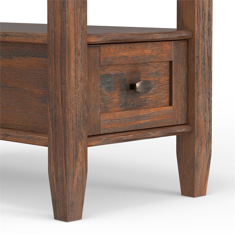 Pemberly Row Solid Wood Side Table in Distressed Charcoal Brown