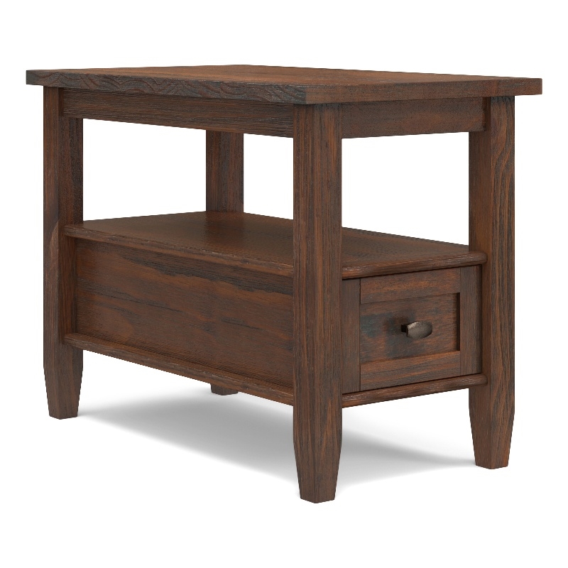 Pemberly Row Solid Wood Side Table in Distressed Charcoal Brown