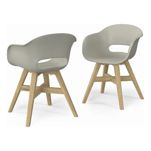 Pemberly Row Acacia and Plastic Outdoor Dining Chair Set of 2 in Taupe