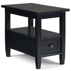 Pemberly Row Solid Wood 14&quot Transitional Narrow Side Table in Black