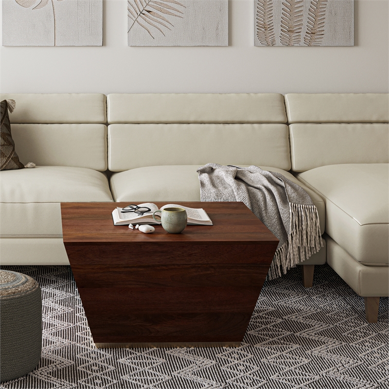 Pemberly Row 28 inch Wide Solid Mango Square Coffee Table in Cognac Brown