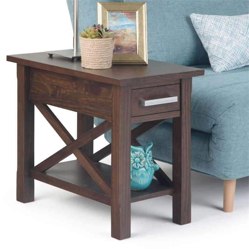 Pemberly Row Solid Wood 1-Drawer Narrow End Table in Warm Walnut