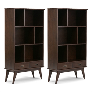 Pemberly Row 35&quot 6-Shelf Bookcase Set of 2 in Medium Auburn Brown