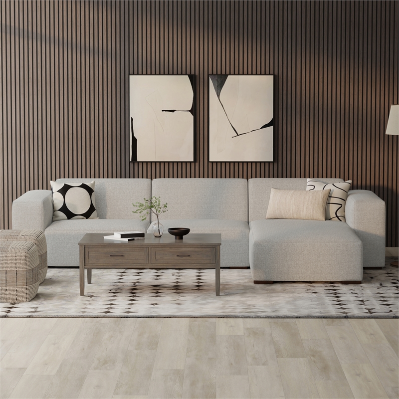 Pemberly Row Right-Facing Modular Sectional Sofa in Pale Gray Fabric