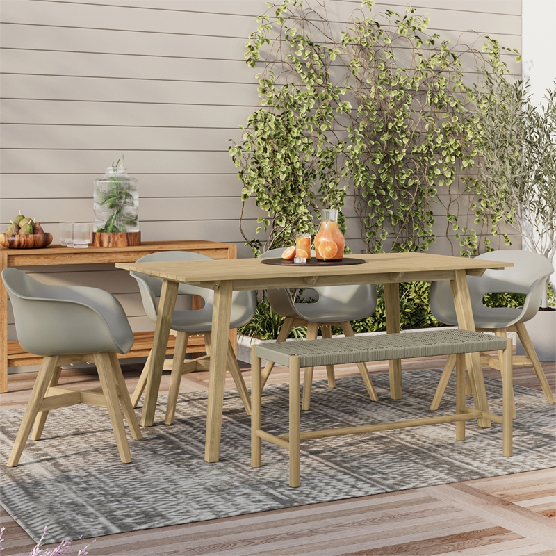 Pemberly Row 6-Piece Outdoor Dining Set in Light Teak and Taupe