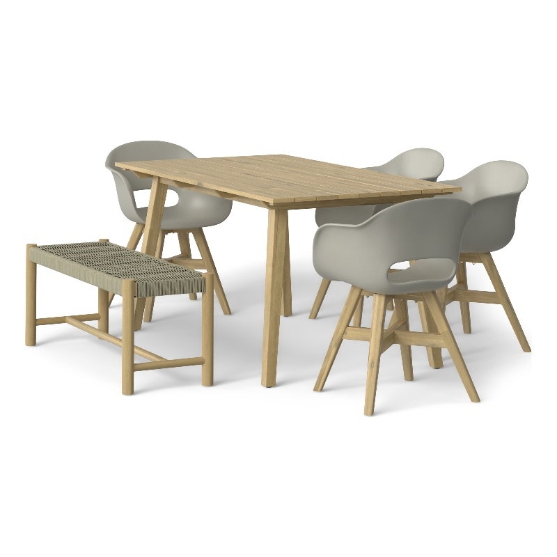 Pemberly Row 6-Piece Outdoor Dining Set in Light Teak and Taupe