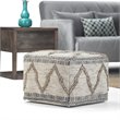 Pemberly Row Boho Square Pouf in Gray and Natural Handloom Woven Pattern