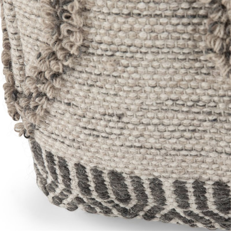 Pemberly Row Boho Square Pouf in Gray and Natural Handloom Woven Pattern