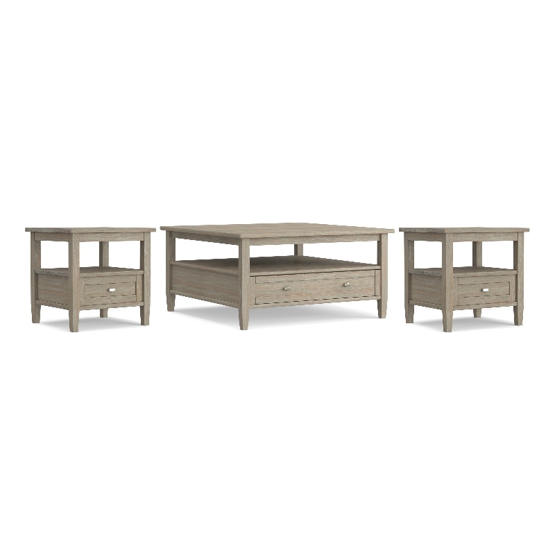 Pemberly Row 3-Piece Coffee Table and 2 End Tables in Distressed Gray