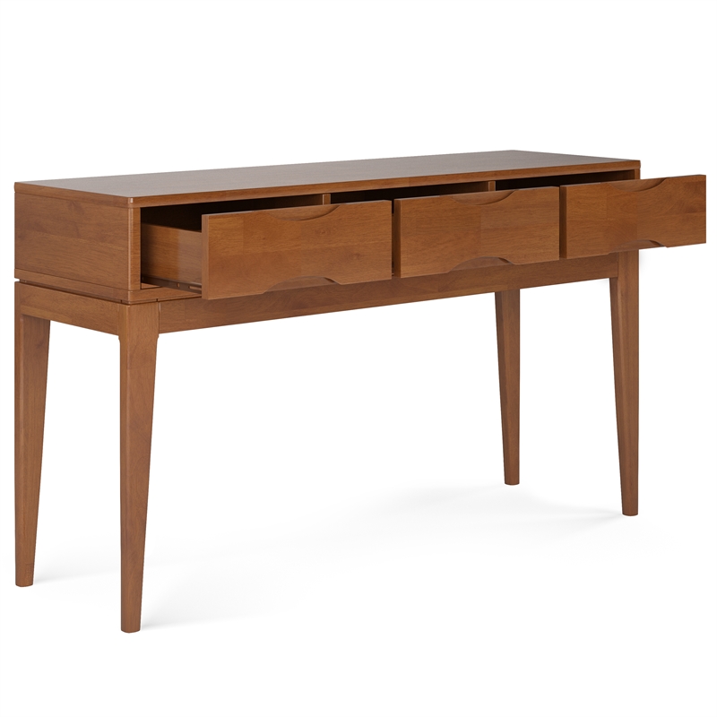 Pemberly Row Solid Hardwood 54 inch Console Sofa Table in Teak Brown