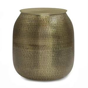 Pemberly Row 19&quot Metal Storage Drum End Table in Antique Gold
