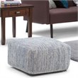 Pemberly Row Boho Square Pouf in Patterned Denim Blue Melange Cotton