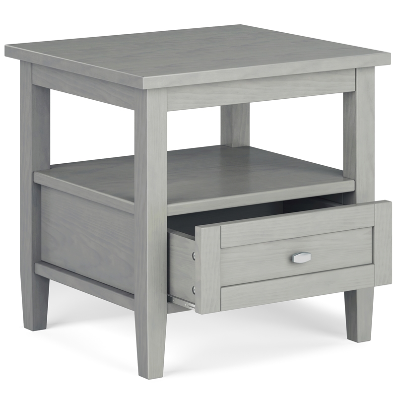 Pemberly Row Solid Wood End Side Table with Storage in Fog Gray