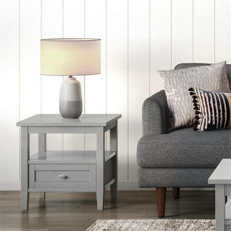 Pemberly Row Solid Wood End Side Table with Storage in Fog Gray