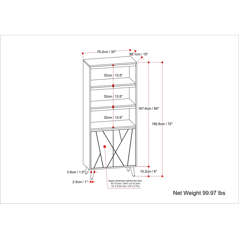 Pemberly Row Solid Mango Wood Bookshelf with Doors in Natural