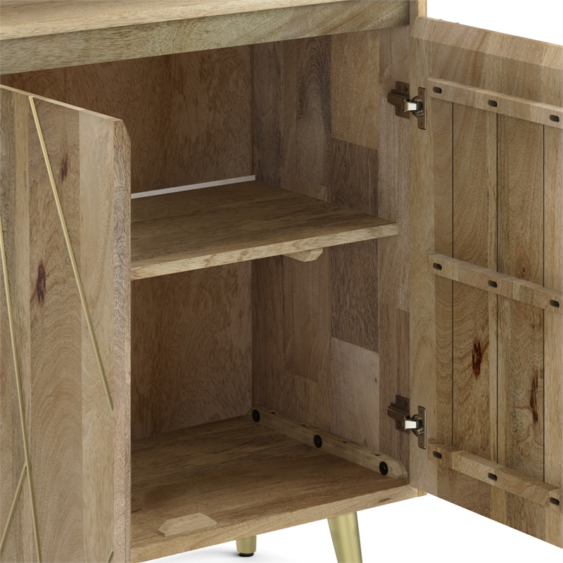 Pemberly Row Solid Mango Wood Bookshelf with Doors in Natural