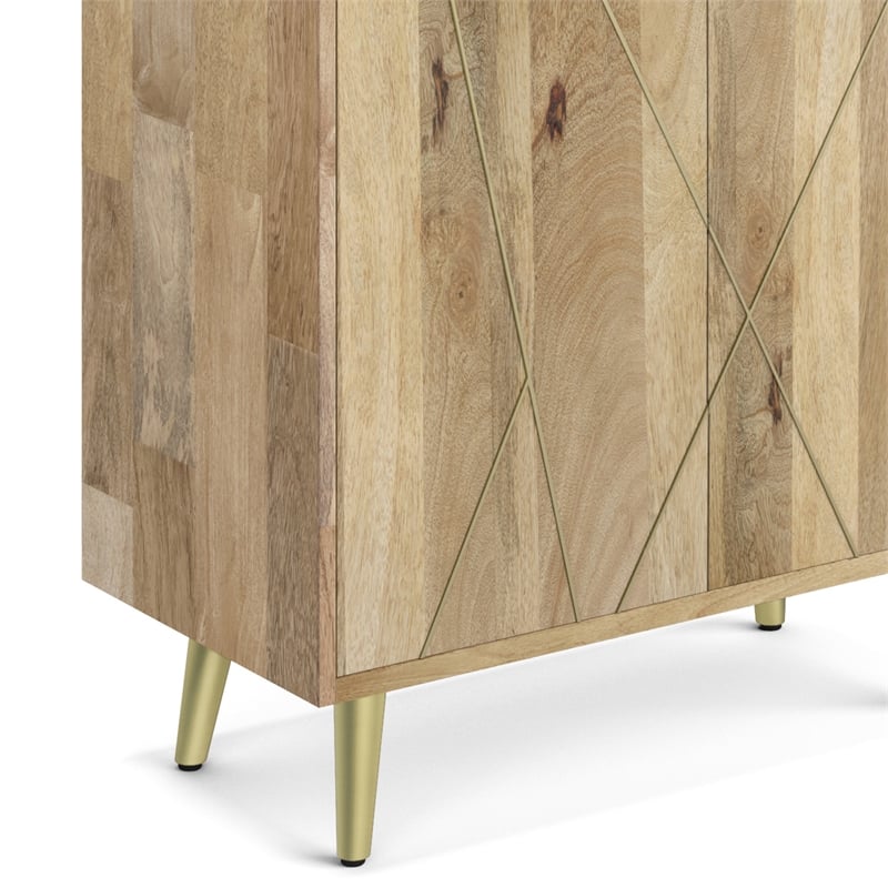 Pemberly Row Solid Mango Wood Bookshelf with Doors in Natural
