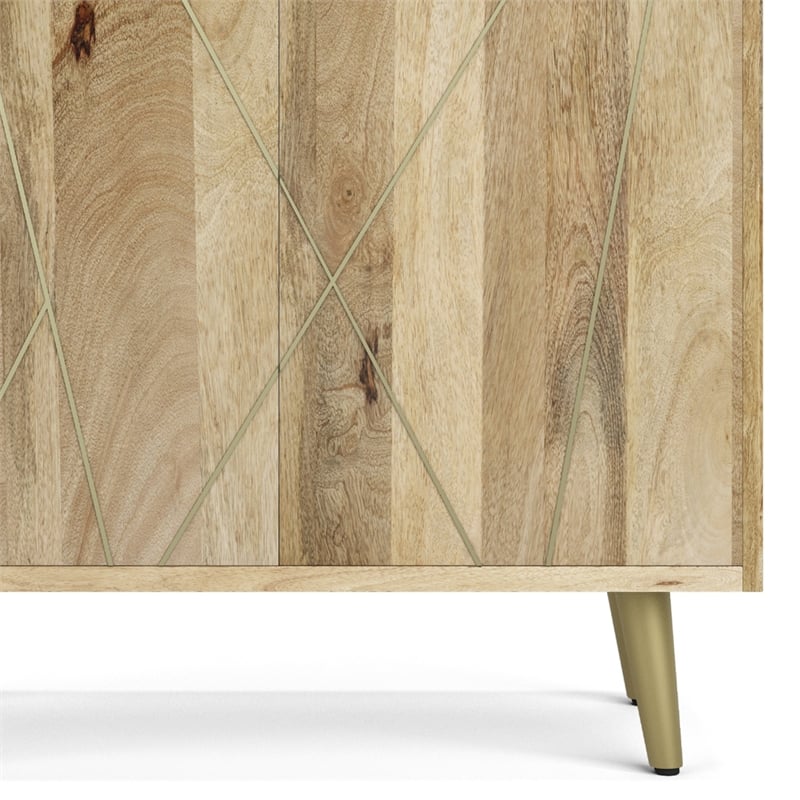 Pemberly Row Solid Mango Wood Bookshelf with Doors in Natural